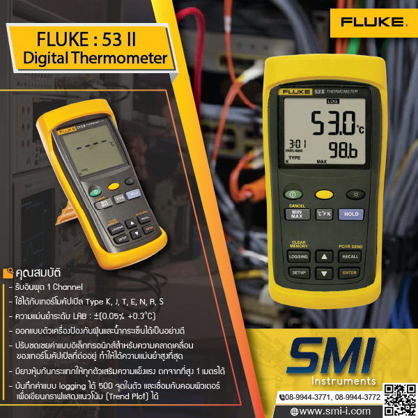 SMI info FLUKE 53 II B Thermometer (Data Logging Thermometer with Single Input, 50Hz)