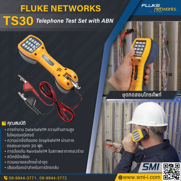 SMI info FLUKE NETWORKS 30800009 TS30 Telephone Test Set with ABN
